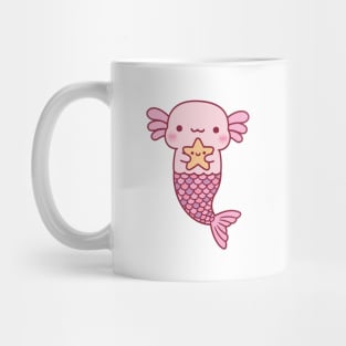 Cute Pink Axolotl Mermaid Holding Starfish Mug